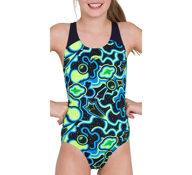 Speedo Girl's Allover Splashback Swimsuit Navy/Blue 5-6-2